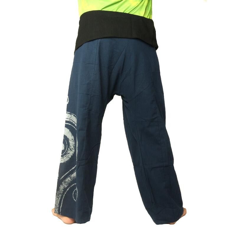 Pantalones pescador tailandés extralargas - azul oscuro con espiral como el algodón de impresión