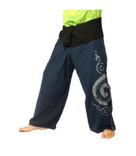 Thai Fisherman Pants extra lang - dunkel blau mit Spiral Aufdruck- Baumwolle