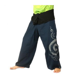 Thai Fisherman Pants extra long - dark blue with spiral print cotton
