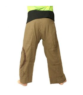Pantalon pêcheur thaï extra long - couleur kaki foncé spirale comme le coton imprimé