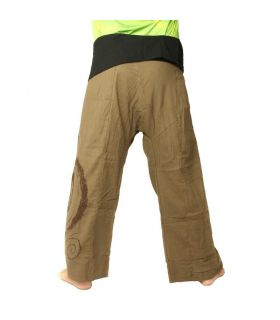 Thai Fisherman Pants extra lang - dunkles khaki Spiral Aufdruck- Baumwolle