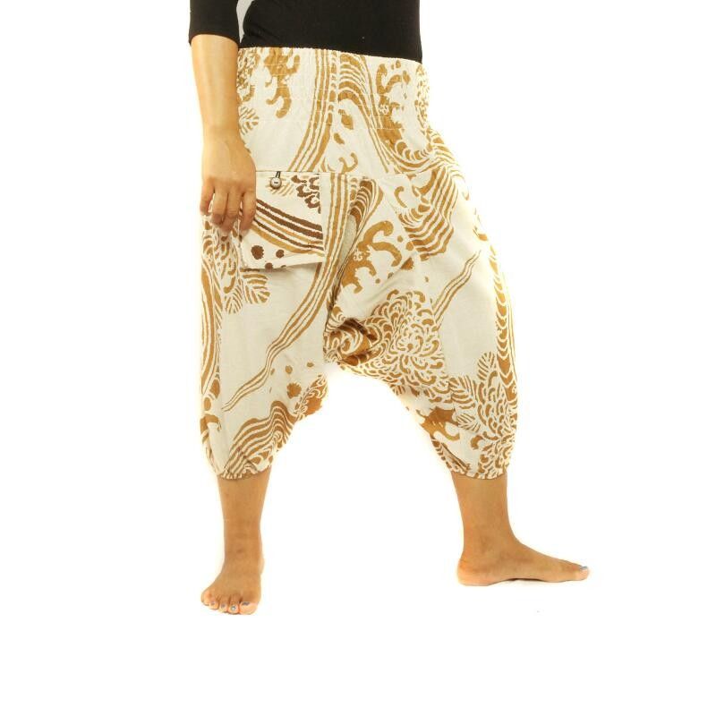 Aladinhose mit Blumen Muster beige