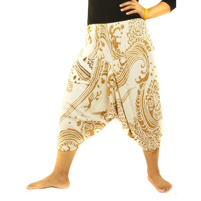 Aladinhose mit Blumen Muster beige