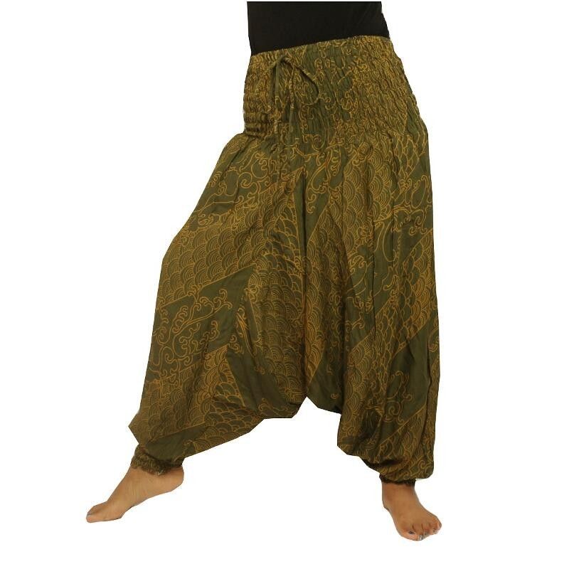 Sarouel Combinaison Viscose motif vague orientale vert