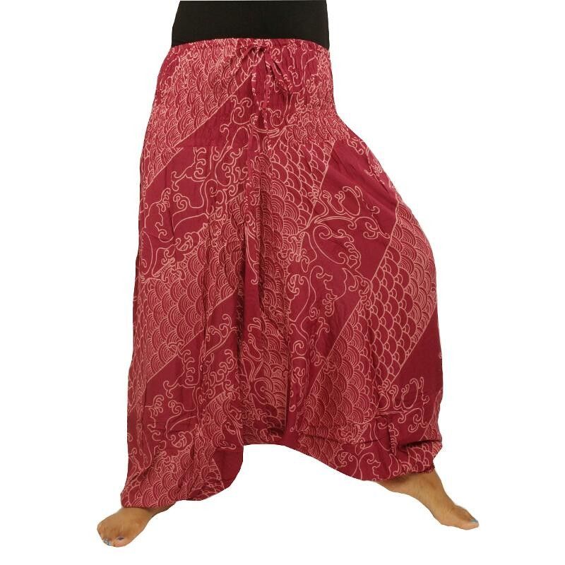 Harem pants Jumpsuit viscose oriental wave pattern red