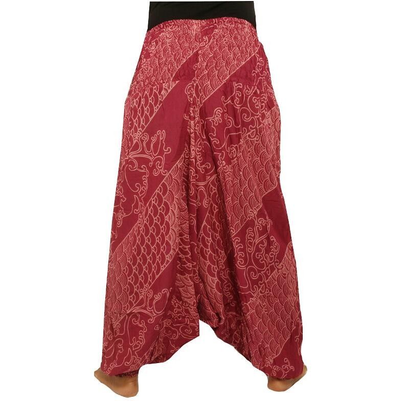 Haremshose Jumpsuit Viskose orientalisches Wellenmuster rot
