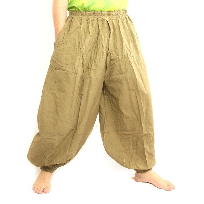 pantalones de harén de algodón de color caqui