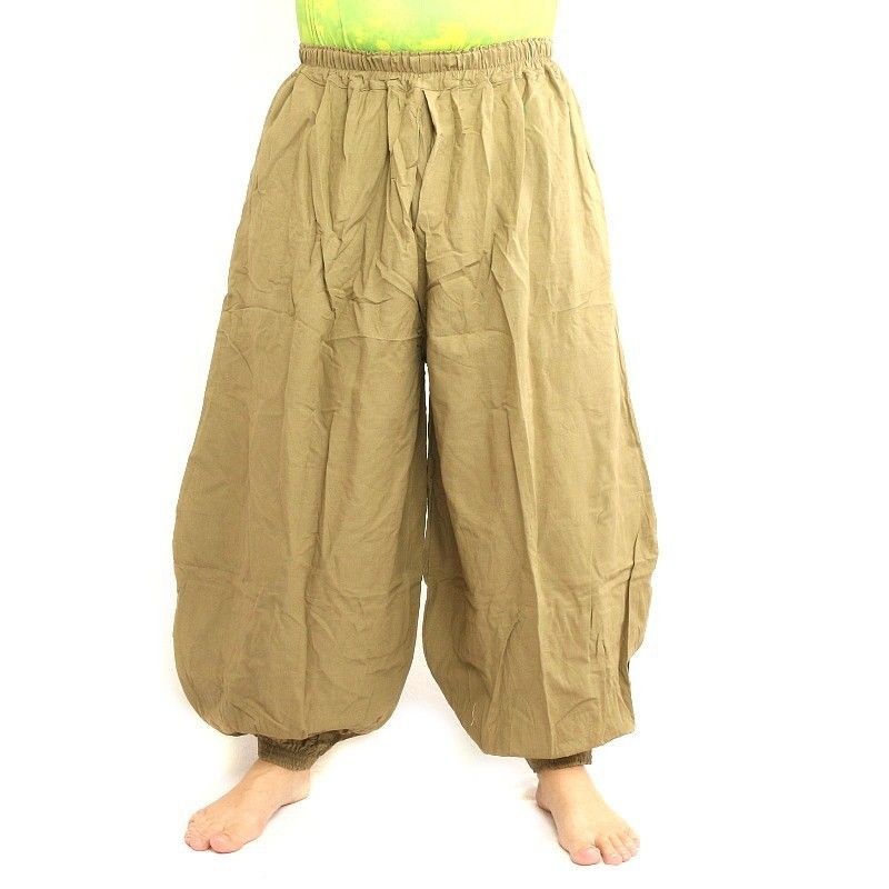 pantalones de harén de algodón de color caqui