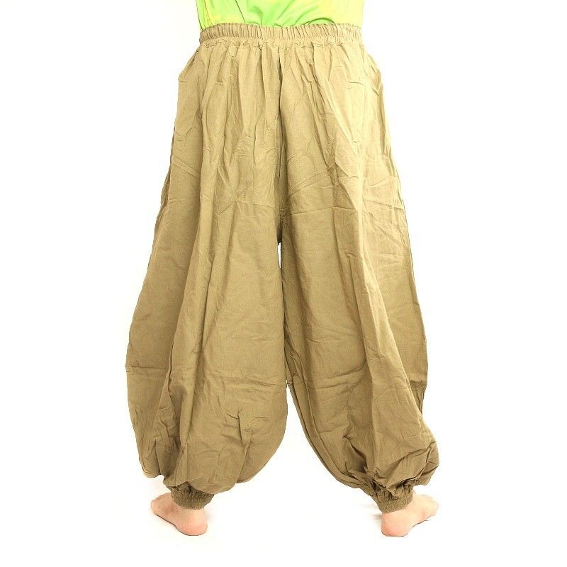 pantalones de harén de algodón de color caqui