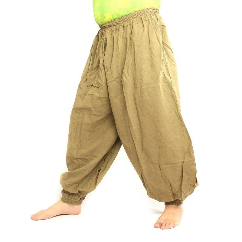 pantalones de harén de algodón de color caqui