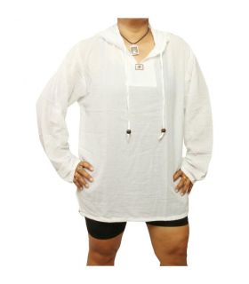 Thai cotton hooded shirt white size L