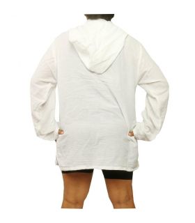 Thai Kapuzenhemd aus Baumwolle weiß Größe L