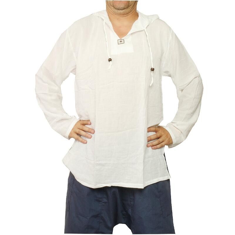 Thai Kapuzenhemd aus Baumwolle weiß Größe XXXL