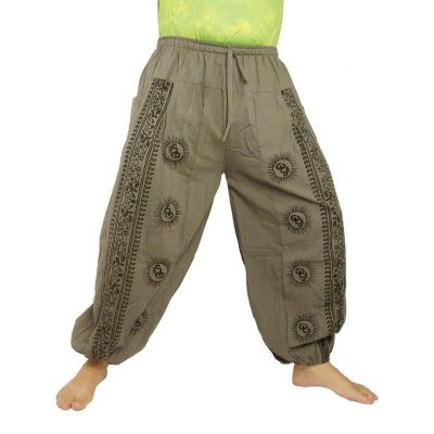 Pantalon Om Goa à imprimé floral gris