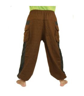 Harem pants cotton mix brown Om Dharma wheel printed