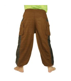 Harem pants cotton mix brown Om Dharma wheel printed
