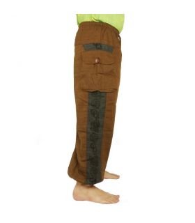Harem pants cotton mix brown Om Dharma wheel printed