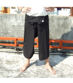 3/4 tailandés Pescador Pantalones cortos - Negro - Algodón