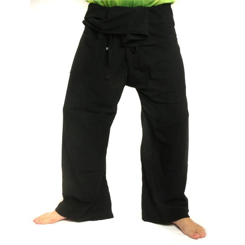 Pantalones de pescador tailandés - negro - algodón extra largo