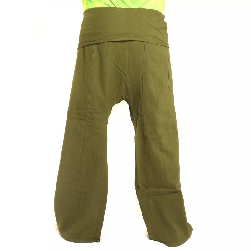 Pantalon de pêcheur thaïlandais - vert olive - coton extra long