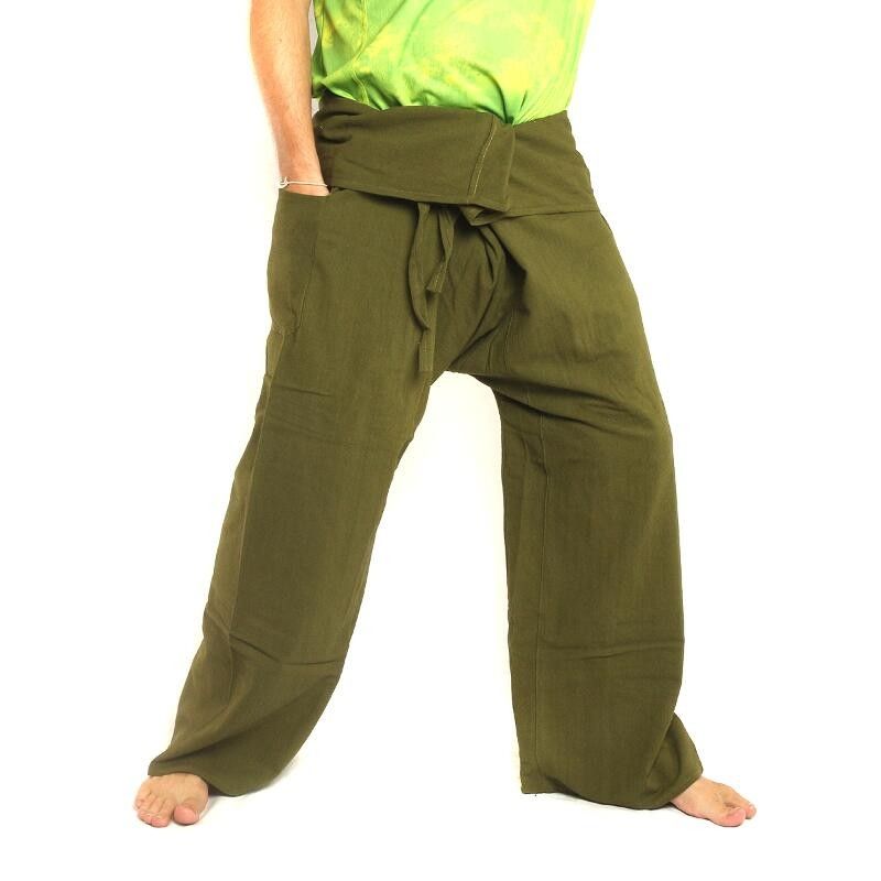 Thai fisherman pants - olive green - extra long cotton