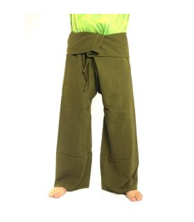Pantalon de pêcheur thaïlandais - vert olive - coton extra long