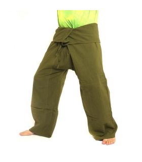 Pantalon de pêcheur thaïlandais - vert olive - coton extra long