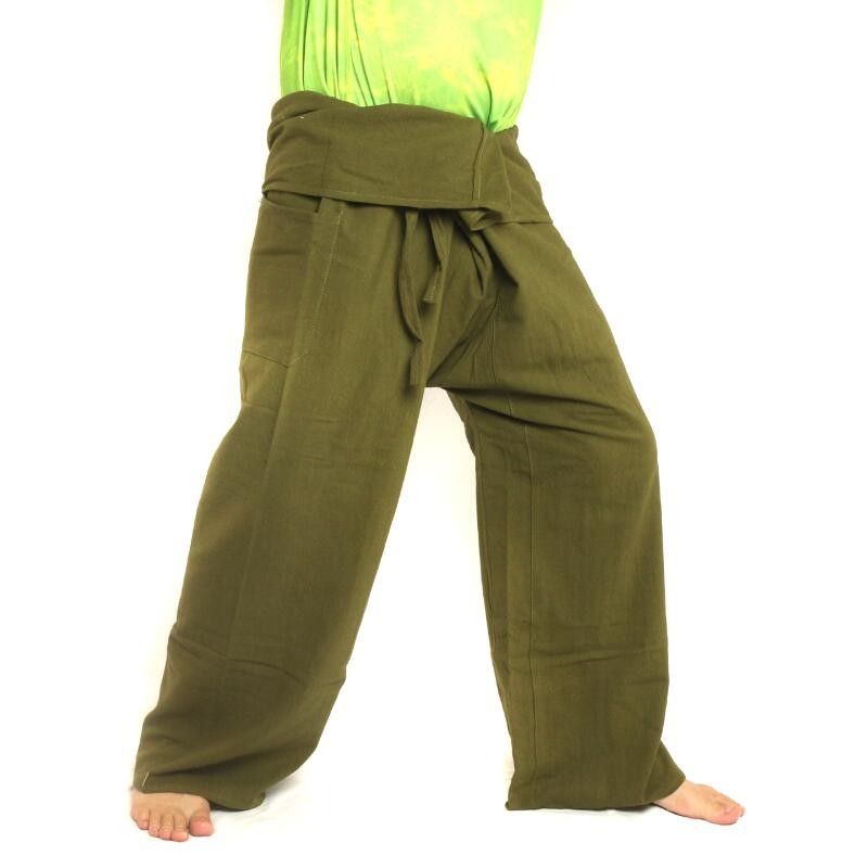 Thai Fischerhose - oliv grün - extra lang Baumwolle