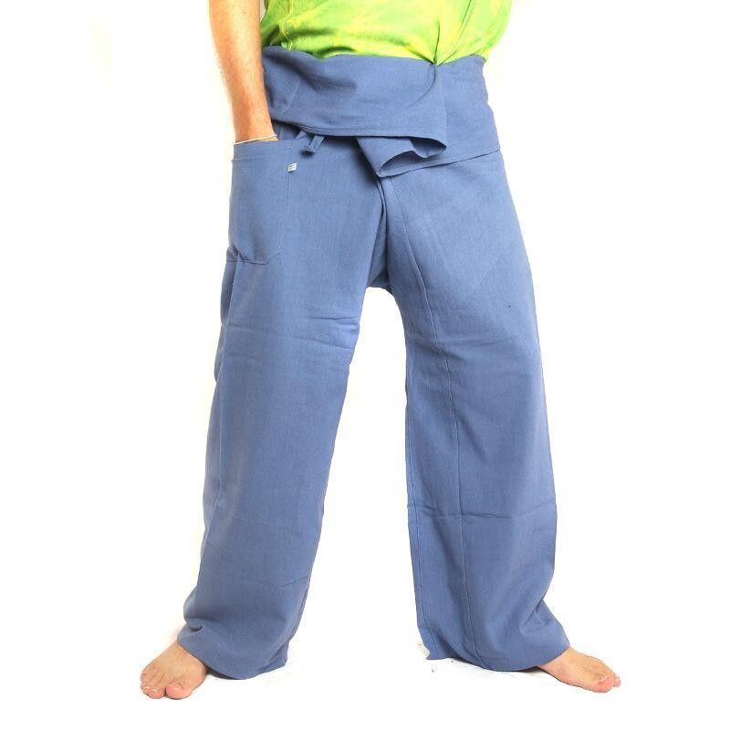 Pantalon de pêcheur thaïlandais - bleu clair - coton extra long