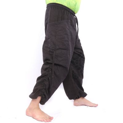 harem pants high cut flower ornament black
