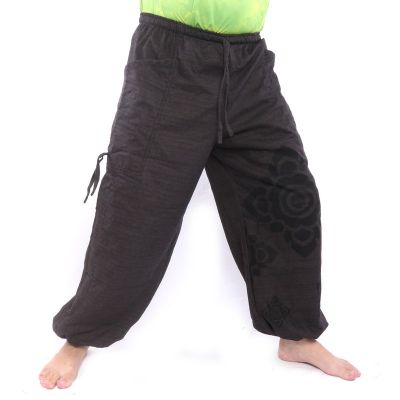 harem pants high cut flower ornament black