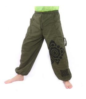 Pantalones harén de corte alto adorno de flor verde