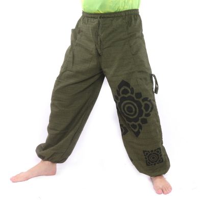 Harem pants high cut floral ornament green