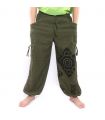 Harem pants high cut floral ornament green
