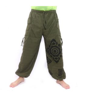 Harem pants high cut floral ornament green
