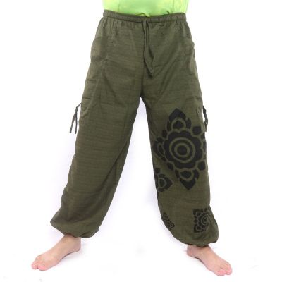 Harem pants high cut floral ornament green