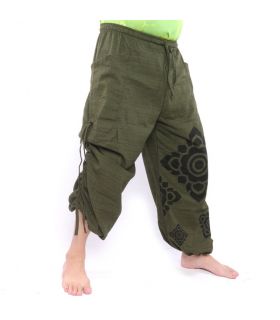 Harem pants high cut floral ornament green