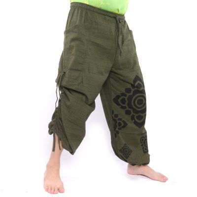 Harem pants high cut floral ornament green