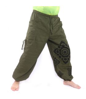 Harem pants high cut floral ornament green