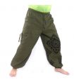 Harem pants high cut floral ornament green