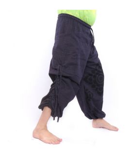 harem pants high cut flower ornament dark blue