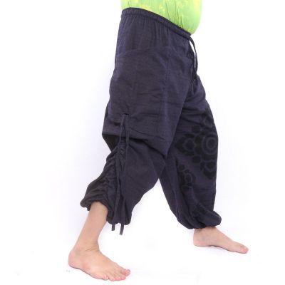 harem pants high cut flower ornament dark blue