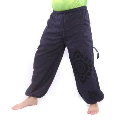 harem pants high cut flower ornament dark blue