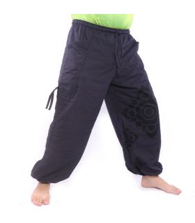 harem pants high cut flower ornament dark blue