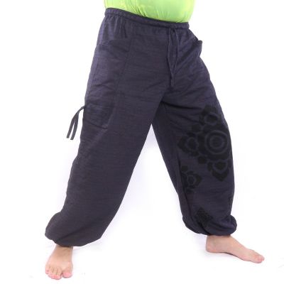 pantalon de harem ornement floral à coupe haute bleu foncé