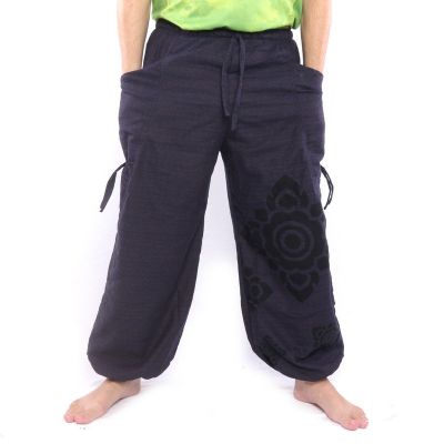 pantalon de harem ornement floral à coupe haute bleu foncé