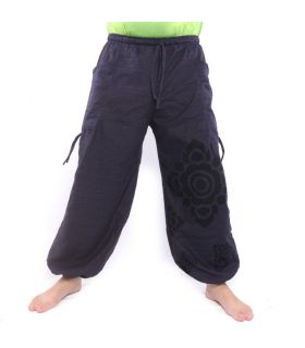 Pantalones harén de corte alto adorno de flores antracita