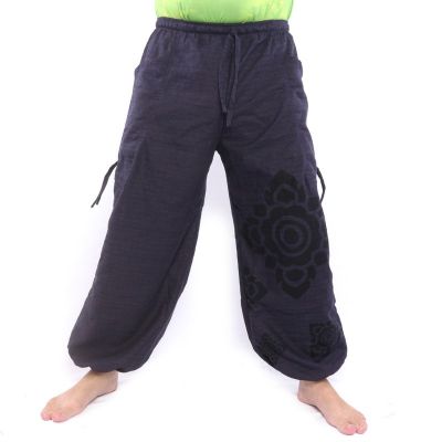 harem pants high cut flower ornament dark blue