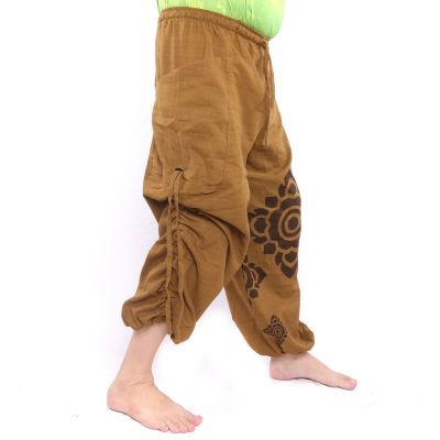 Haremshose hoher Schnitt hell braun Thai Blumenornamente