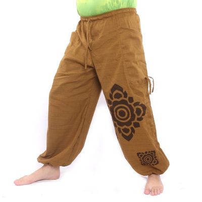 Haremshose hoher Schnitt hell braun Thai Blumenornamente